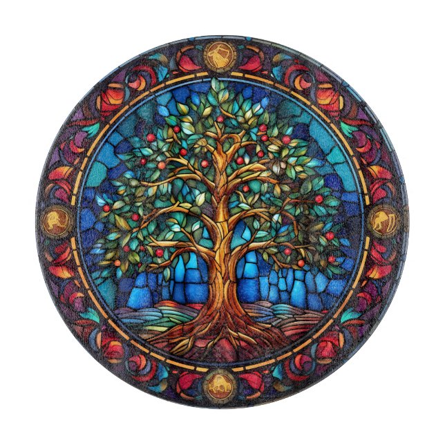 Planche À Découper Tableau de coupe en verre de l'arbre de vie (Devant)
