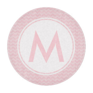 Planche À Découper Tableau de coupe en verre monogramme rose Chevron 
