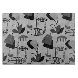 Planche À Découper Tableau de coupe noir et blanc Motif atomique