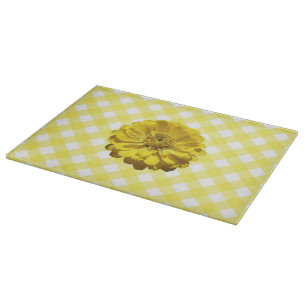 Planche À Découper Tableau de coupe - Zinnia jaune sur treillis