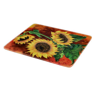 Planche À Découper Tableau de découpe de trois tournesols - Peinture