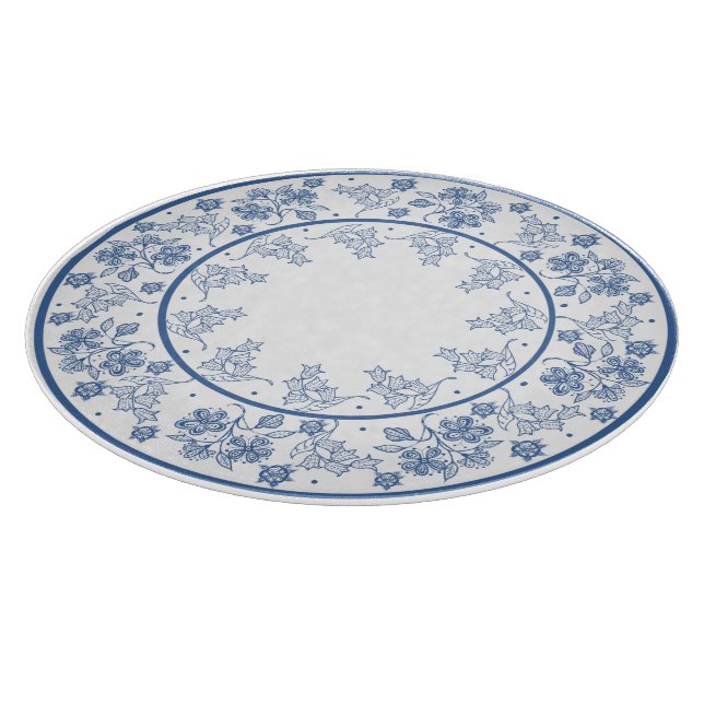 Planche À Découper Tableau de découpe floral bleu Indigo personnalisé (Coin)