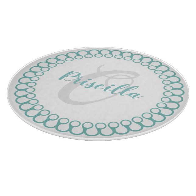 Planche À Découper Tableau de découpe Monogramme circulaire turquoise (Coin)