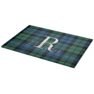 Planche À Découper Tartan à carreaux rustique monogramme vert Campbel