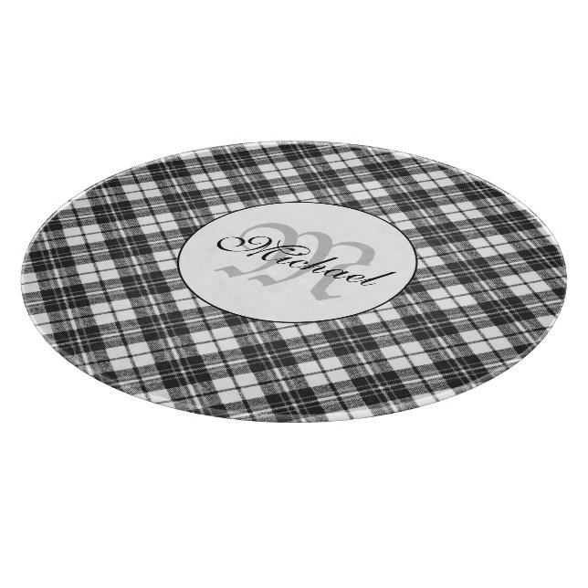 Planche À Découper Tartan motif Noël noir blanc Monogramme (Coin)