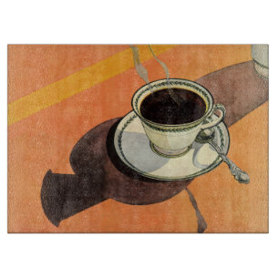 Planche À Découper Tasse de café vintage, soucoupe, cuillère, diner r