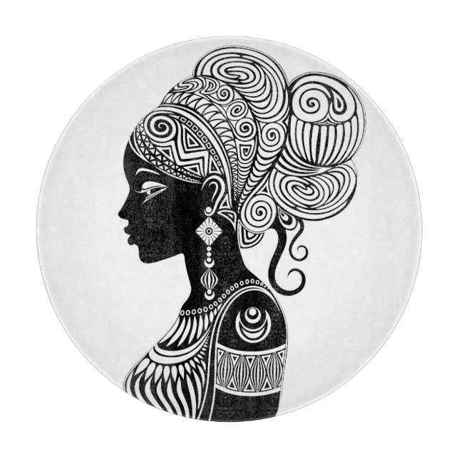 Planche À Découper Tatouage Tribal Portrait de Fille Africaine (Devant)