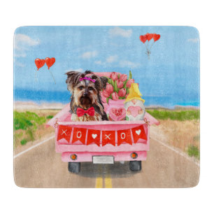 Planche À Découper Tchiens de Yorkshire Saint-Valentin Camion Coeurs