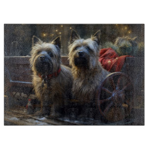 Planche À Découper Terrier Cairn enneigé Traîneau Décor de Noël
