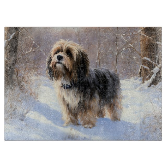 Planche À Découper Terrier Tibétain Laissons Il Neige Noël (Devant)