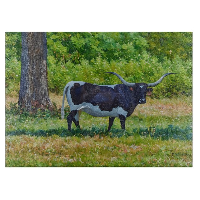 Planche À Découper Texas Longhorn Cow Art Glass Cutting Board (Devant)