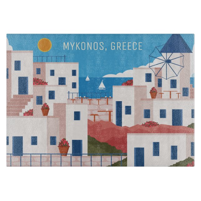 Planche À Découper Texte personnalisé Mykonos Grèce (Devant)