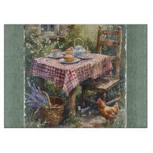 Planche À Découper Thé du matin dans un jardin de cottage aquarelle