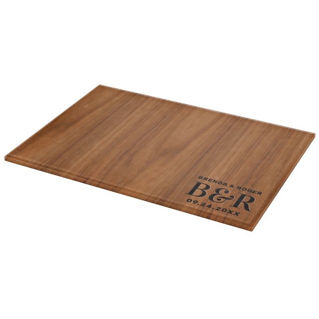 Planche À Découper Thème mariage Monogramme Brown Bois Texture (Coin)