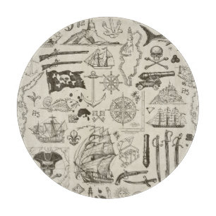 Planche À Découper Thème pirate : motif nautique vintage.