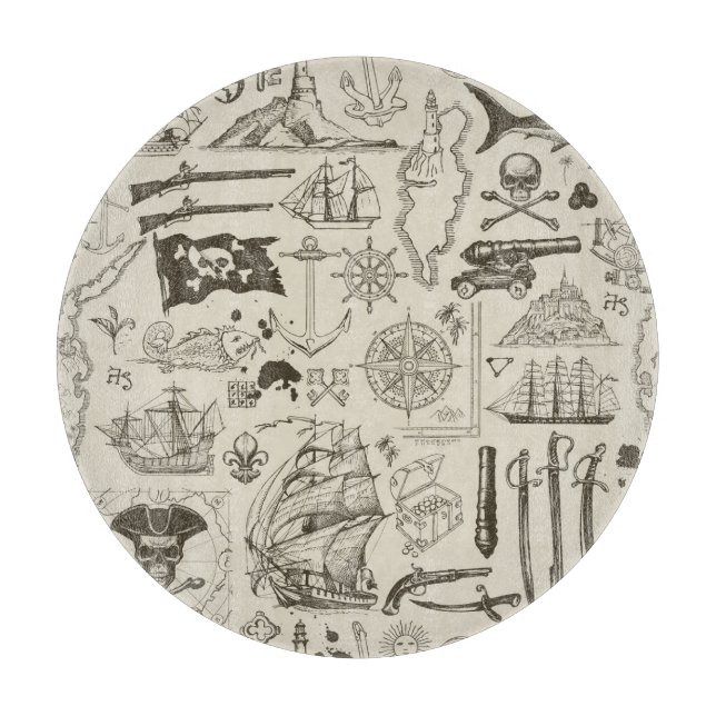 Planche À Découper Thème pirate : motif nautique vintage. (Devant)