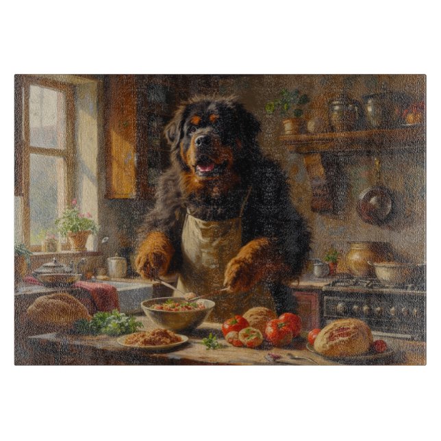 Planche À Découper Tibétain Mastiff Cuisinant dans la Cuisine (Devant)