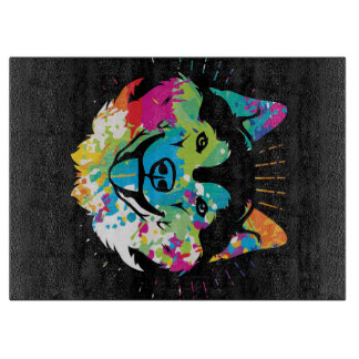 Planche À Découper Toile de visage de chien coloré Husky