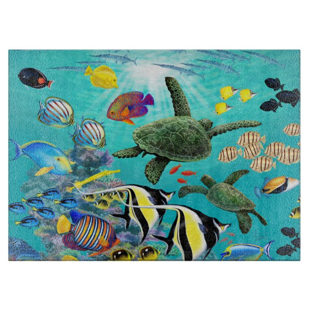 Planche À Découper Tortue de mer tropicale hawaïenne de poissons de (Devant)