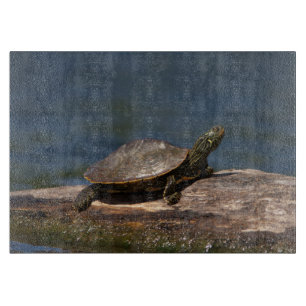 Planche À Découper Tortue peinte sur un bûcher