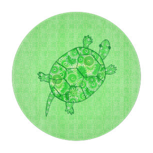 Planche À Découper Tortue tourbée fractale - chaux et vert émeraude