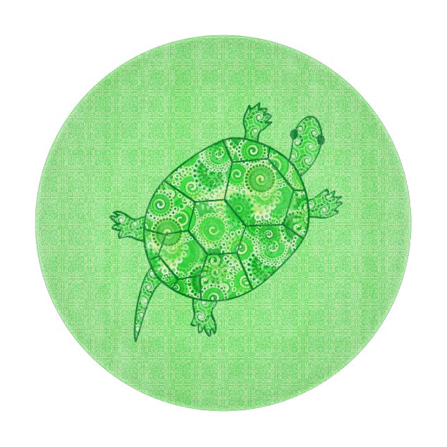 Planche À Découper Tortue tourbée fractale - chaux et vert émeraude (Devant)