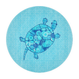 Planche À Découper Tortue tourbée fractale - cobalt et bleu turquoise