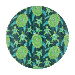 Planche À Découper Tortues ornementales vertes : motif vintage.