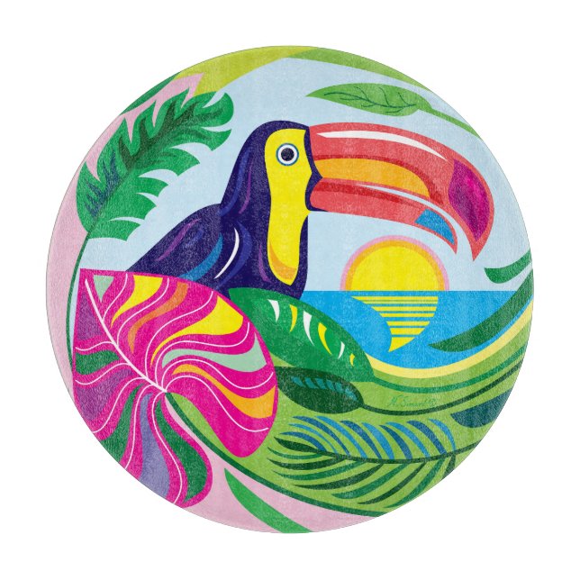 Planche À Découper Toucan et feuilles tropicales (Devant)