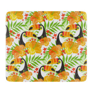 Planche À Découper Toucan Oiseau Fleurs Orange Feuilles Vertes Tropic