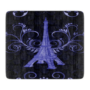 Planche À Découper Tour Eiffel Tourbillons floraux violets