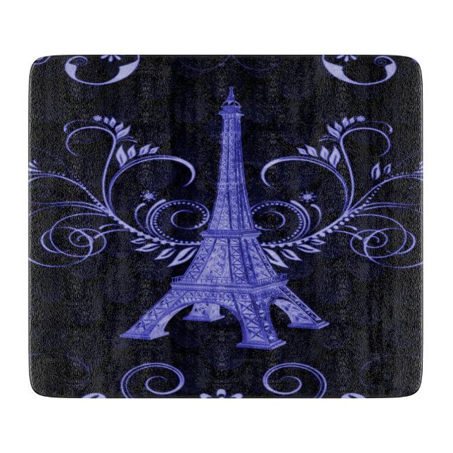 Planche À Découper Tour Eiffel Tourbillons floraux violets (Devant)