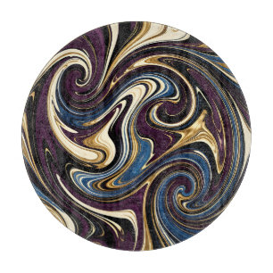 Planche À Découper Tourbillon Marbré Violet Or Bleu Abstrait