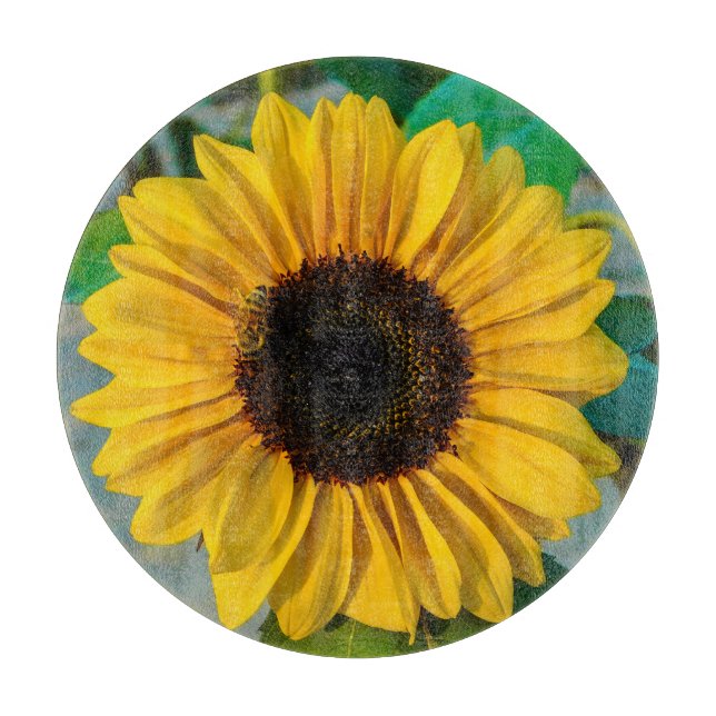 Planche À Découper Tournesol avec plateau de coupe en verre d'abeille (Devant)