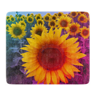 Planche À Découper Tournesols colorés Photo Rustique Pays Floral