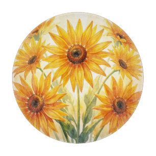 Planche À Découper Tournesols Jaunes Orange Floral Aquarelle Vibrante