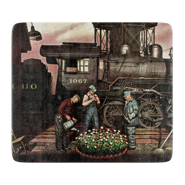 Planche À Découper Train Yard Flower Garden par Stevan Dohanos (Devant)