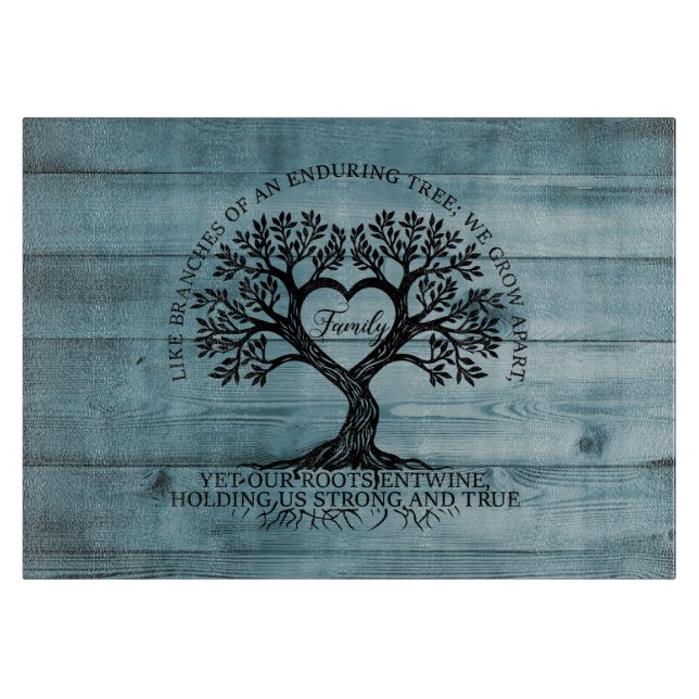 Planche À Découper Tree of Life Family Glass Cutting Board on Blue (Devant)
