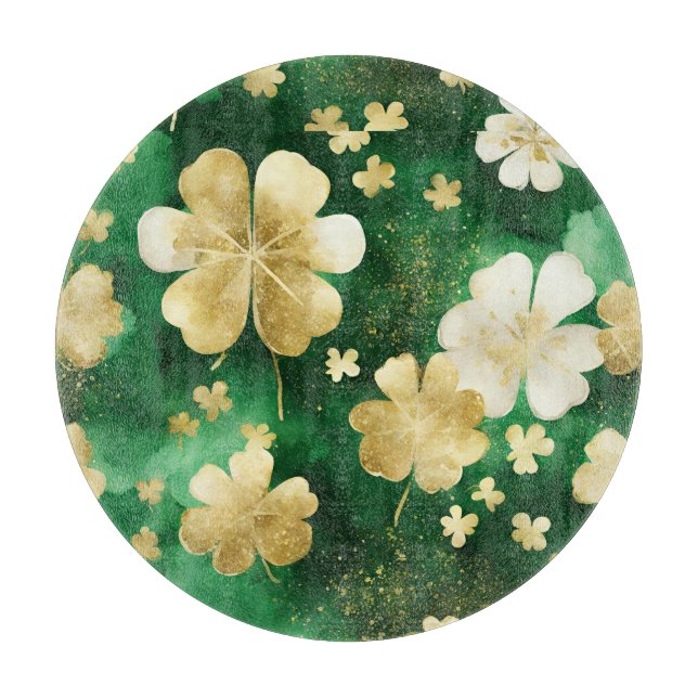 Planche À Découper Trèfle de la Saint-Patrick vert et or (Devant)