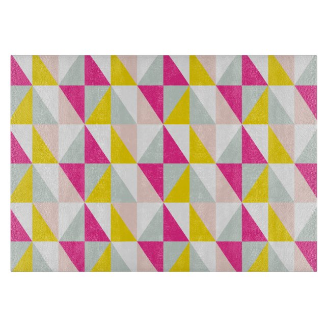 Planche À Découper Triangles géométriques rose et motif de jaune (Devant)