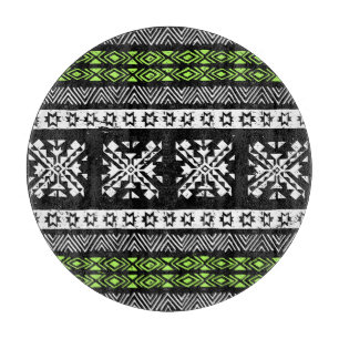 Planche À Découper Tribal Navajo, motif noir blanc vert.