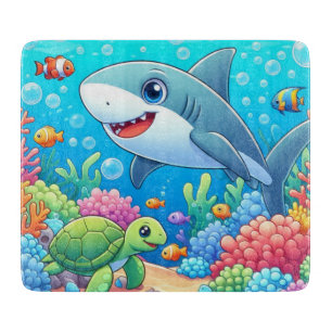 Planche À Découper Tropical/Hawaii requin et tortue sous l'eau coloré