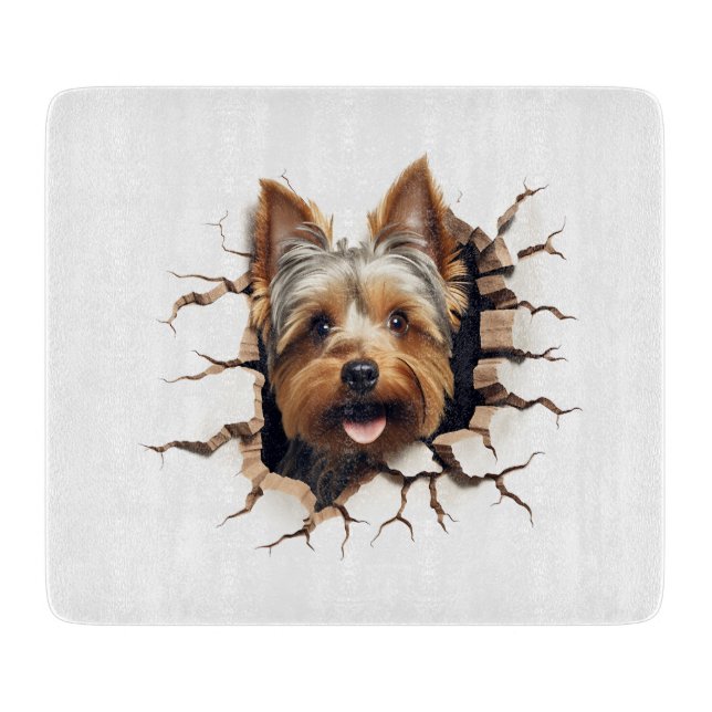 Planche À Découper Trou fissuré 3D Yorkshire Terrier (Devant)