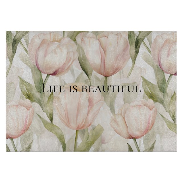 Planche À Découper Tulipes à crème rose pâle Fête des mariées florale (Devant)