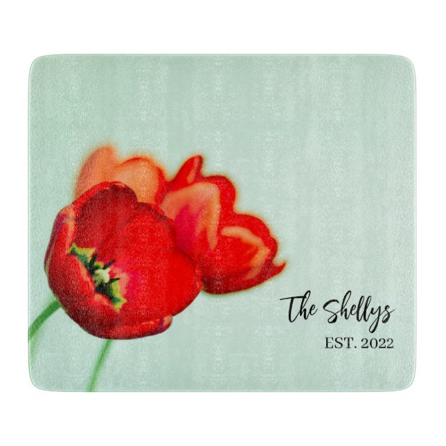 Planche À Découper Tulipes romantiques Personnalisé Nom de famille Ch (Devant)