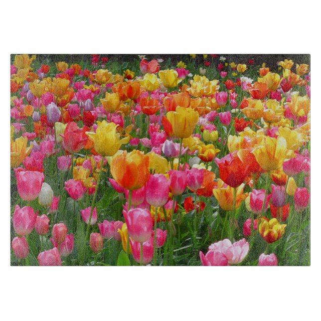 Planche À Découper Tulipes roses jaunes de rouge orange (Devant)
