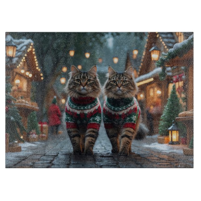 Planche À Découper Turkish Angora Cats Christmas Snow Holiday (Devant)