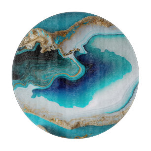 Planche À Découper Turquoise Aqua Blue Gold Gemstone Acrylique Pour A