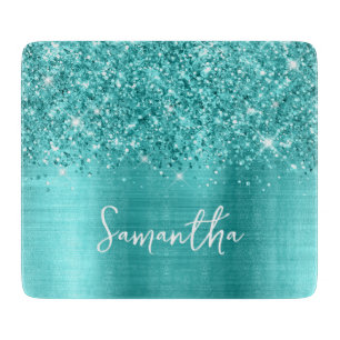 Planche À Découper Turquoise Bleu Pailleté Nom Glamour