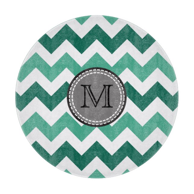 Planche À Découper Turquoise et Mint Chevron Zigzag Monogram (Devant)